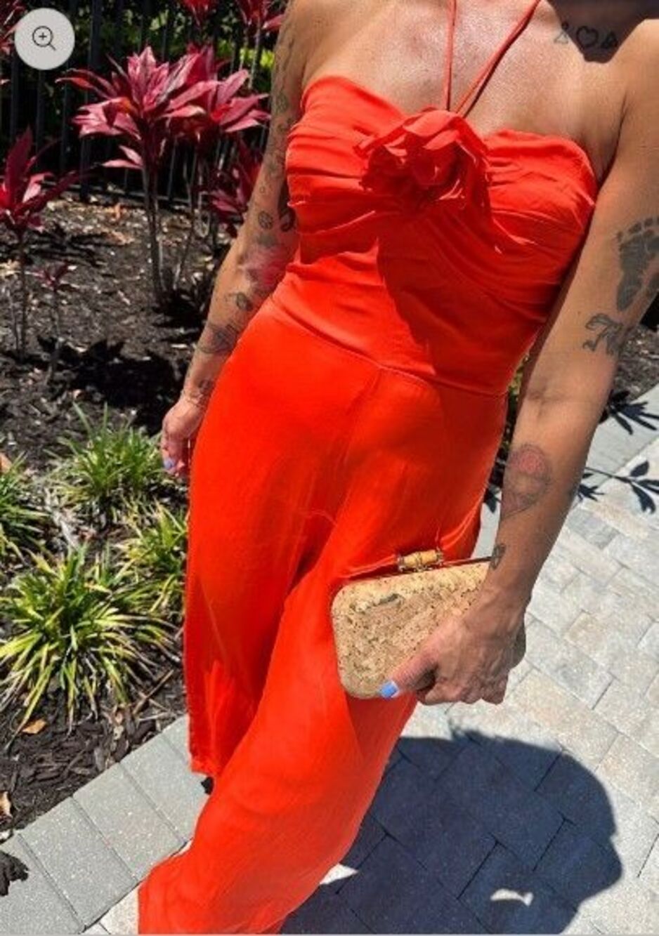 NWT Sage The Label Dream Skies Orange Halter Jumpsuit Detachable Flower- Small - Picture 12 of 16